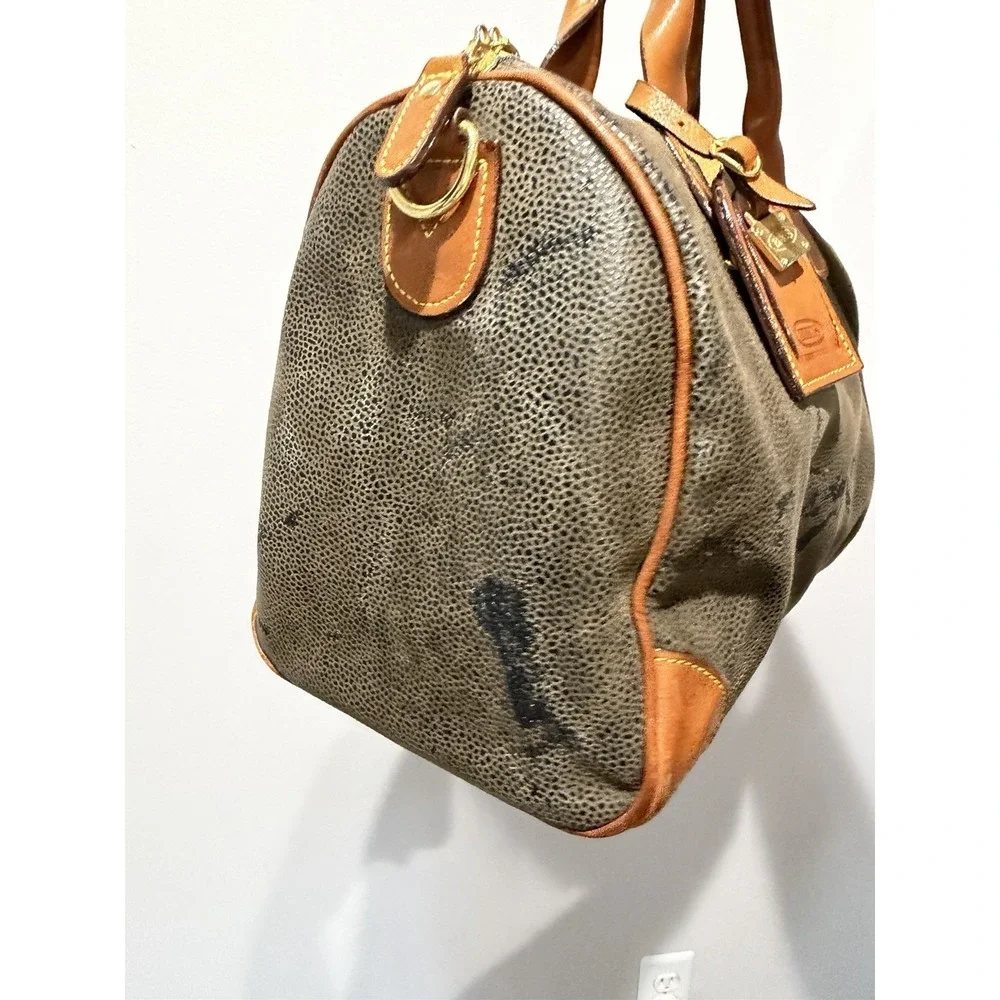 BRIC'S ITALY pebbled Resistant Life Cargo Duffle TRAVEL Bag‎ Cognac Trim 14x9x7